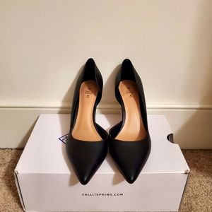 Black pointed toe heels